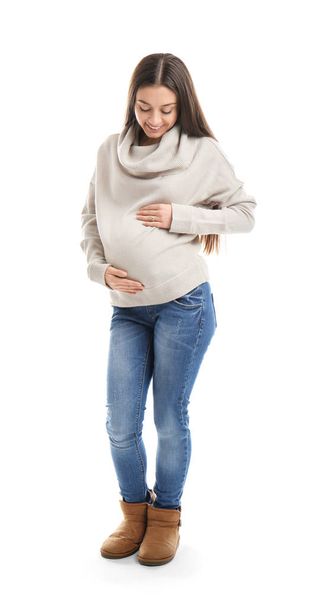Beautiful pregnant woman on white background - Foto, Imagen