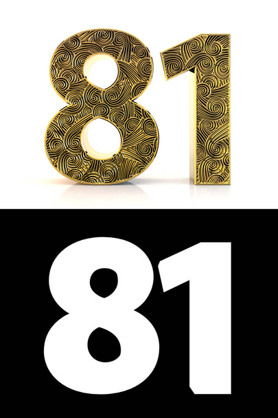 Número de ouro oitenta e um (81 anos) em fundo branco com estilo padrão Zentangle, sombra de gota e canal alfa. Ilustração 3D
. - Foto, Imagem