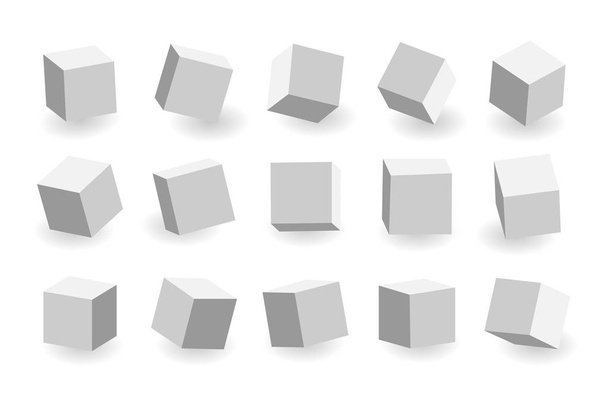 Grijs 3D-kubussen pack geïsoleerd op een witte achtergrond. Ander licht, perspectief en hoek. Vectorillustratie - Vector, afbeelding