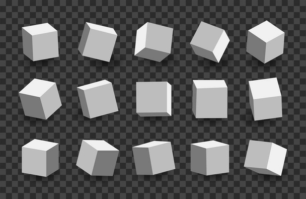 Wit 3D-kubussen pack geïsoleerd op transparante achtergrond. Ander licht, perspectief en hoek. Vectorillustratie - Vector, afbeelding