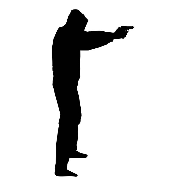Homme dans le capot avec arme Concept danger bras tendus icône couleur noire vecteur illustration plat style image simple
 - Vecteur, image