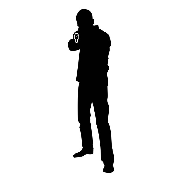 Человек с пушкой силуэт преступник понятие вид спереди значок черный цвет вектор иллюстрации плоский стиль простое изображение
 - Вектор,изображение