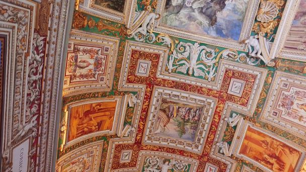 Rome, Italy - 16 June, 2017: The ceiling in the corridor, Vatican Museum, Rome, Italy - Photo, image