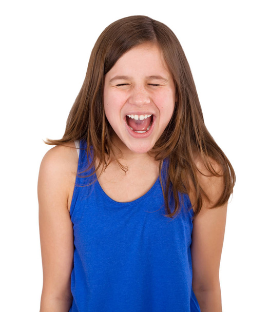 young girl screaming, isolated on white - Φωτογραφία, εικόνα