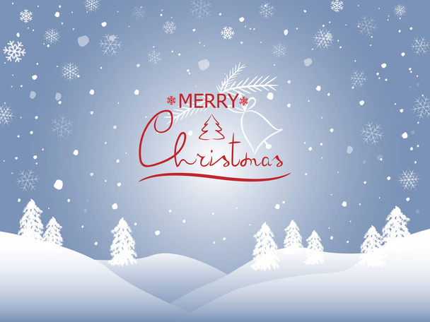 Christmas card, winter landscape and text "Merry Christmas" - Vector, afbeelding