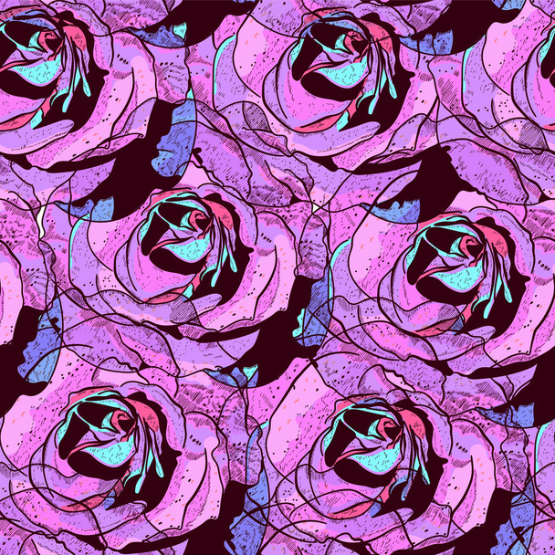 Seamless pattern with pink and purple roses, beautiful background - Vector, Image