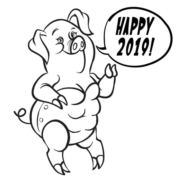 drôle vecteur dessin animé cochon dans le style pin-up souhaite bonne année, fond isolé. symbole de 2019.Illustration vectorielle
 - Vecteur, image