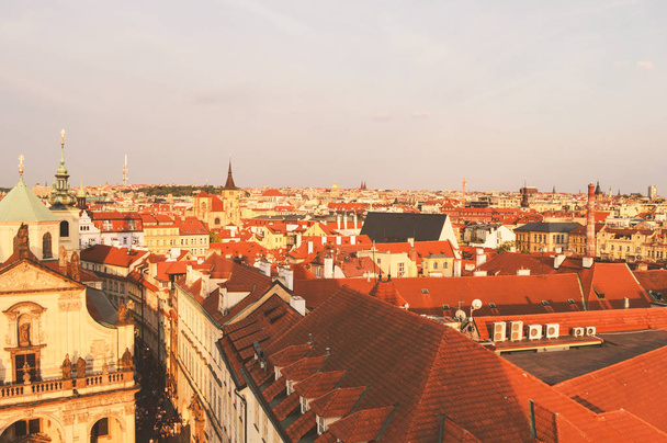 Praga, Czeska Republika, widok z góry miasta w vintage kolory - Zdjęcie, obraz