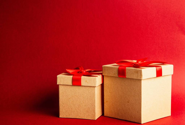 Gift boxes on red background - Photo, Image