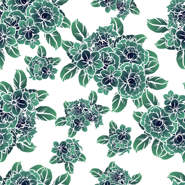 Seamless vintage style monochrome colored flower pattern. Floral elements. - Vector, afbeelding