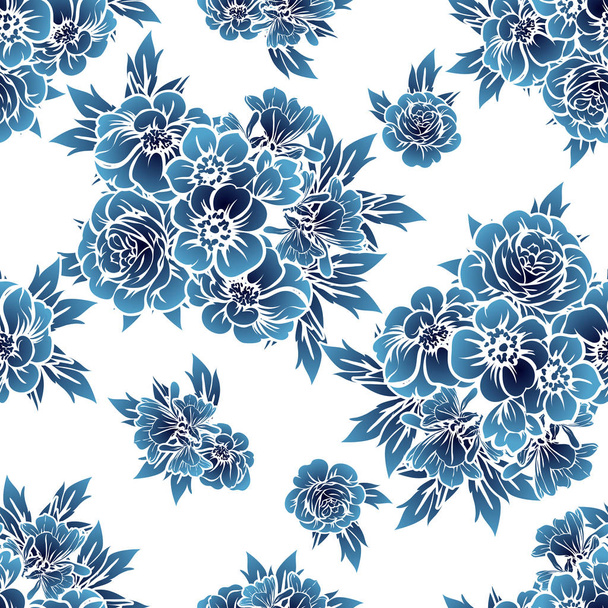 Seamless vintage style monochrome colored flower pattern. Floral elements. - Vektor, Bild