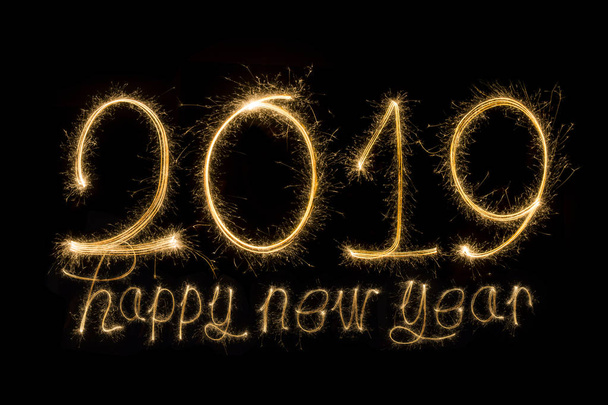 Happy new year 2019  written with Sparkle firework - Photo, image