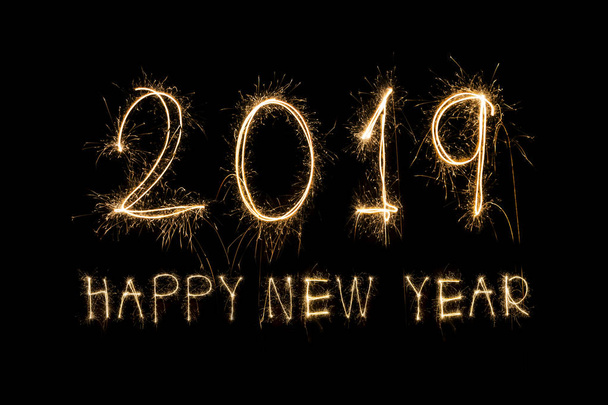 Happy new year 2019  written with Sparkle firework - Foto, afbeelding