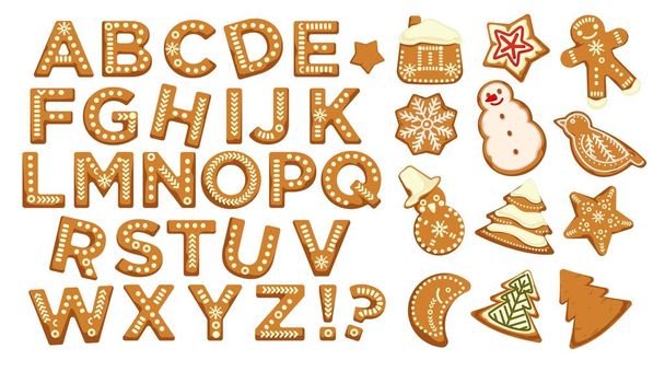 Christmas abc letters font, graphic design vector.  - Vektör, Görsel