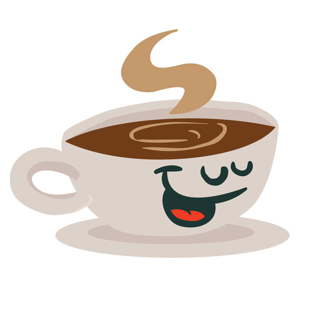kávé csésze mosoly rajzfilm illusztráció elszigetelt fehér - Vektor, kép