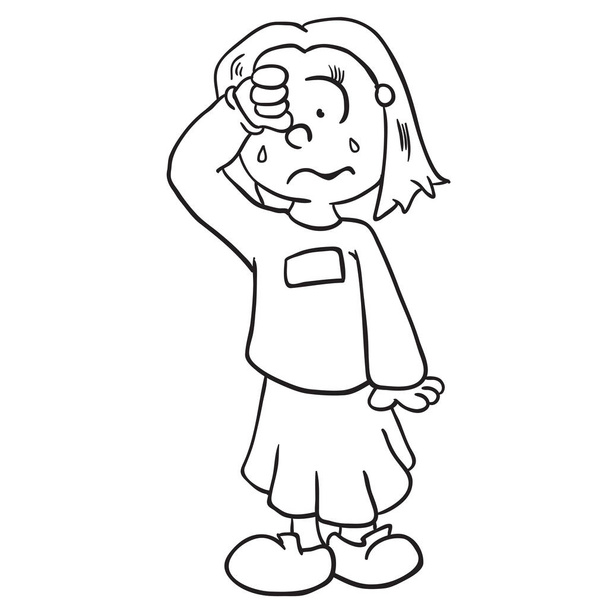 simples preto e branco menina chorando desenhos animados
 - Vetor, Imagem