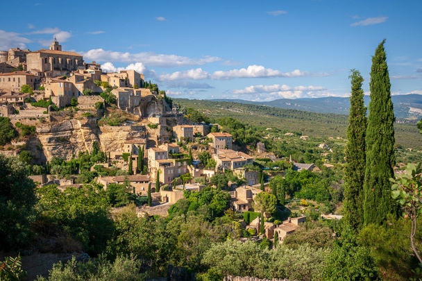 View of Gordes village and the landscape in the Provence, France - Fotoğraf, Görsel