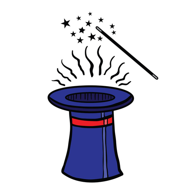 magicien chapeau haut dessin animé illustration doodle isolé sur blanc
 - Vecteur, image