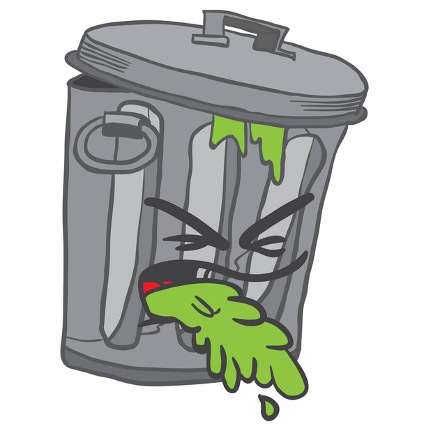 garbage can puke cartoon illustration isolated on white - Vector, Image