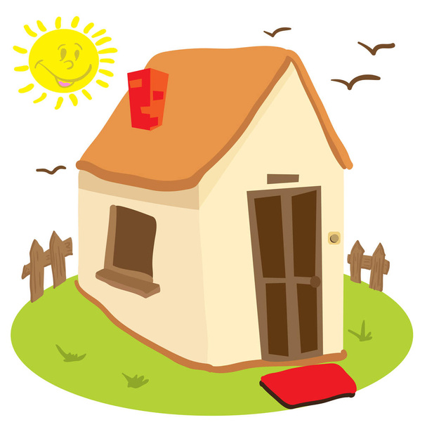 little house with smiling sun - Vector, Image