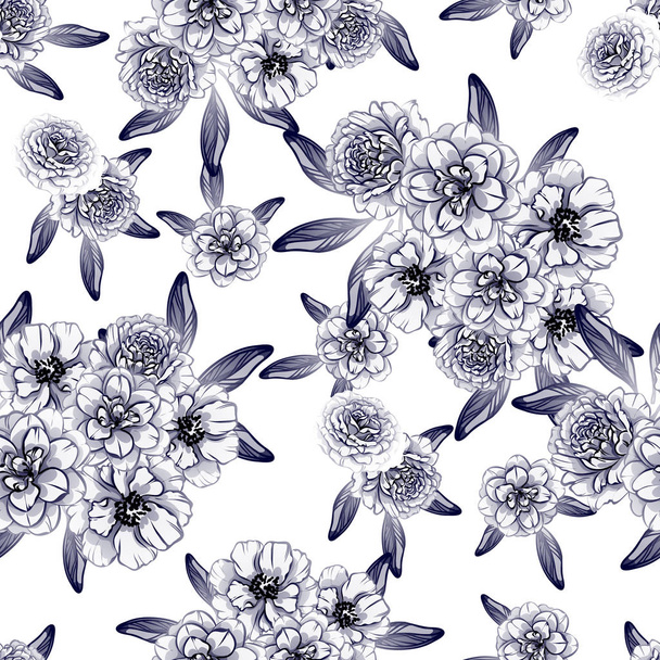 Seamless vintage style monochrome colored flower pattern. Floral elements. - Vektor, kép