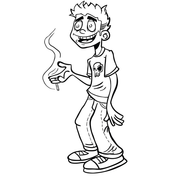 menino segurando uma articulação e falando desenho animado ilustração isolada no branco
 - Vetor, Imagem