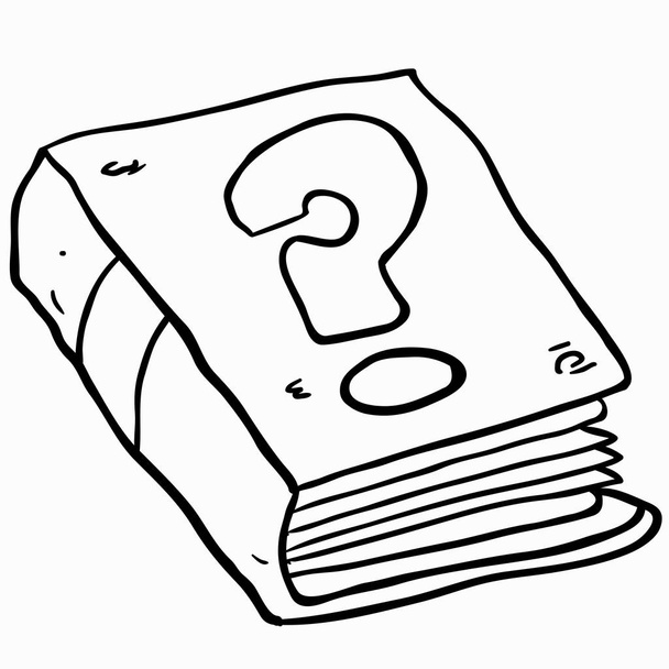 μαύρο και άσπρο βιβλίο με ερωτηματικό καρτούν εικονογράφηση απομονωθεί σε λευκό  - Διάνυσμα, εικόνα