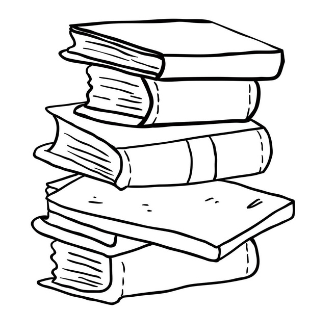 μαύρο και άσπρο σωρό βιβλία καρτούν εικονογράφηση - Διάνυσμα, εικόνα