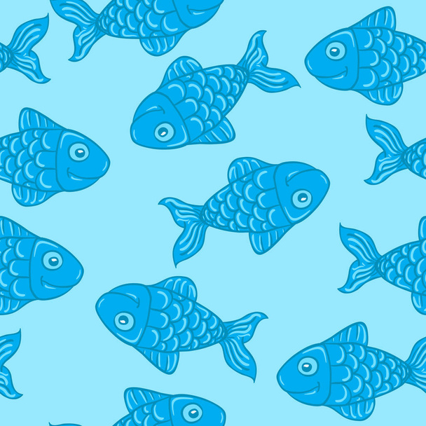 fish seamless pattern on blue - Vector, Image