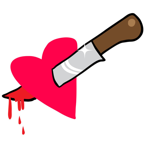 cuchillo a través de ilustración de dibujos animados corazón
 - Vector, imagen