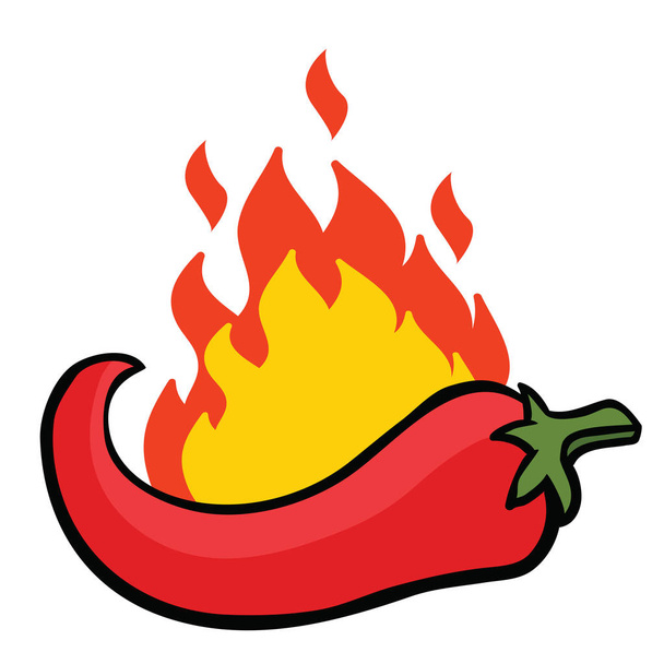 flat color style cartoon flaming hot chili pepper illustratoion isolated on white - Vector, Image