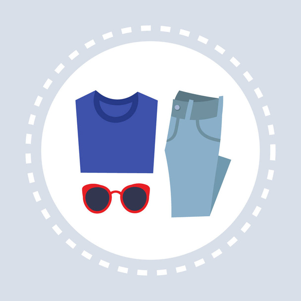 female fashion clothes and accessories shopping icon concept flat - Vector, afbeelding