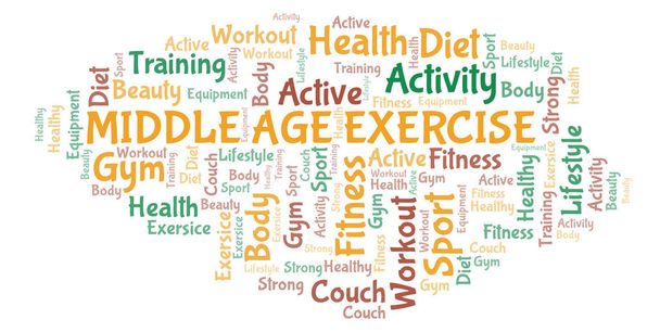 Middle Age Exercise word cloud. Wordcloud made with text only. - Photo, Image