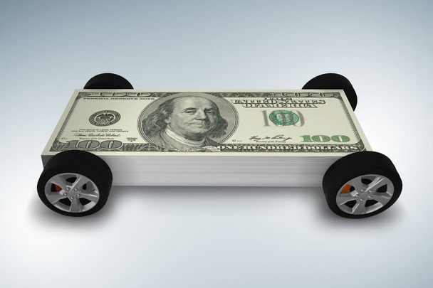 Car covered with us dollars - 3d rendering - Photo, Image
