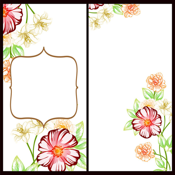 Vintage style flower wedding cards set. Floral elements and frames. - Vektori, kuva