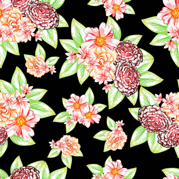 Seamless vintage style flower pattern. Floral elements in color - Vettoriali, immagini