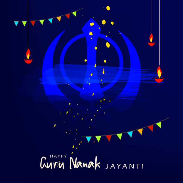 Творческая иллюстрация, плакат или баннер празднования Гуру Нанака Джаянти, могут быть использованы для приветствия и рекламы со священным знаком и текстом
. - Вектор,изображение