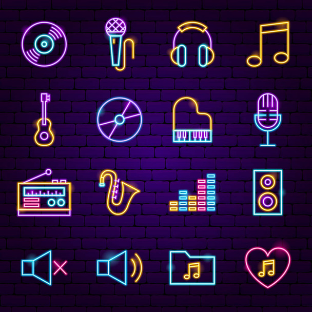 Ícones de néon música
 - Vetor, Imagem