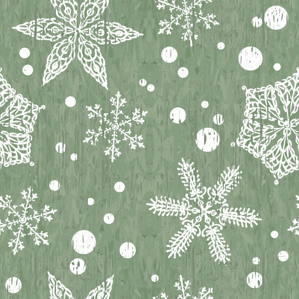 Old shabby background with snowflakes. Seamless christmas texture. Endless texture for wallpaper, fill, web page background, surface texture. Vector. Eps10. - Вектор, зображення