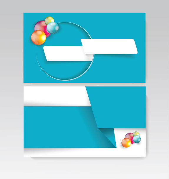 Business card design with paper tape and bright balls composition, vector illustration. - Vektor, Bild
