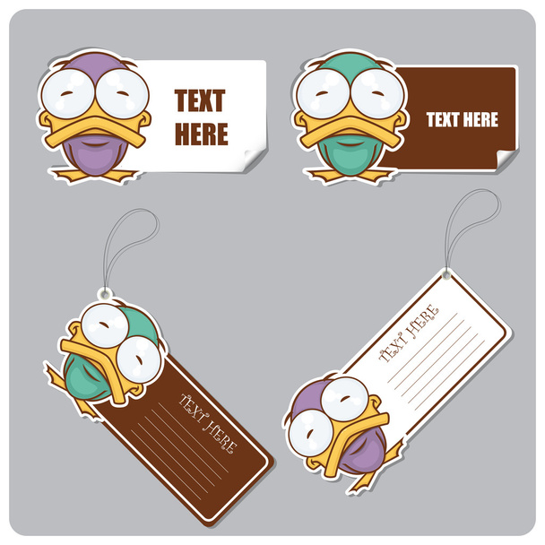 Set of tags and stickers with funny cartoon duck. Vector. - Vektor, kép