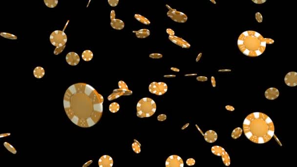Padající zlaté kasino čipy na černém pozadí SEAMLESOVÉ smyčky animace - Záběry, video