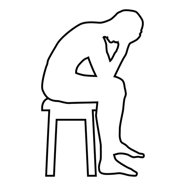 Homem segurando sua cabeça conceito problema silhueta Sentado sem ícone de assento cor preta vetor ilustração plana estilo simples imagem esboço
 - Vetor, Imagem