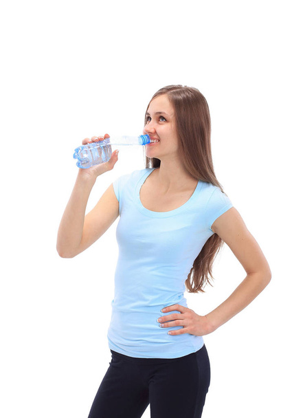 fitness woman with water bottle.isolated on white - Fotoğraf, Görsel
