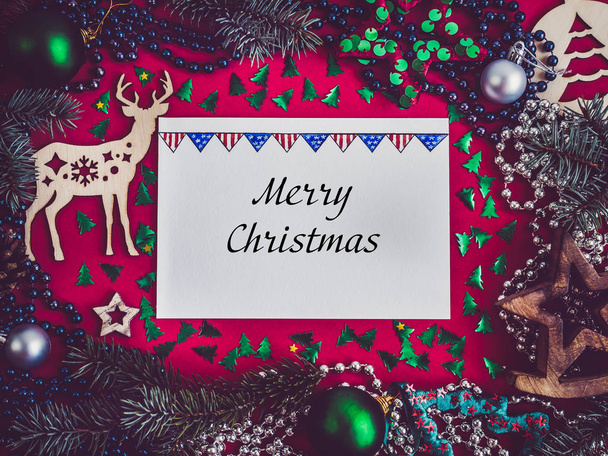 Greeting card with Christmas decorations. Merry Christmas - Zdjęcie, obraz