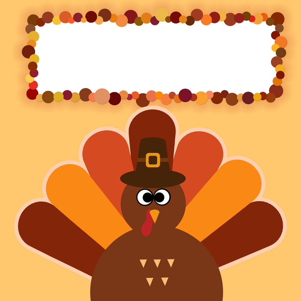 Texto de Acción de Gracias Feliz Caricatura Turquía sobre fondo naranja Cartel de Acción de Gracias
 - Foto, Imagen