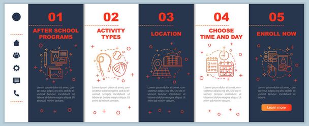 After school education on boarding mobile web pages vector template. After school learning center. After school program. Responsive smartphone website interface - Vector, Image