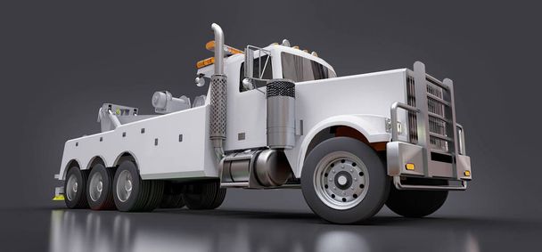Евакуатор білих вантажівок для транспортування інших великих вантажівок або різних важких машин. 3D візуалізація
 - Фото, зображення
