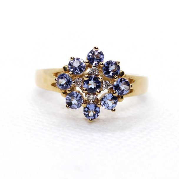 wunderschönes Gelbgold 14k Tansanit Ring .91ct rund Tansanit & Diamant Akzent Größe 8 neu! - Foto, Bild
