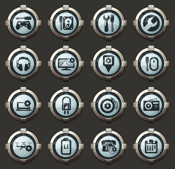 Electronic repiar vector stylish round buttons for mobile applications and web - Διάνυσμα, εικόνα